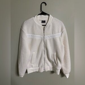 Zyia Active Sherpa Fleece Jacket Size Medium Ivory White Full Zip Flying V
